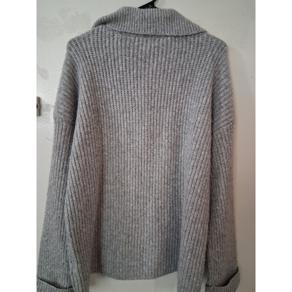 And Now This Womens XL Grey Ribbed Quarter Zip Oversized Chunky Knit Sweater - Picture 5 of 5